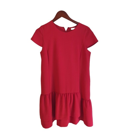 1901 Women's Petite M Bright Red Cap Sleeves Knee Length Ruffle Dress Layered - Picture 1 of 12